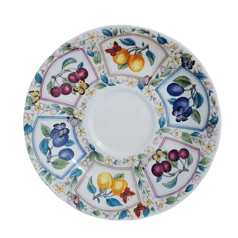 Roy Kirkham Prunus Jumbo Saucer Fine Bone China Cherries Peaches Plums 6.75"